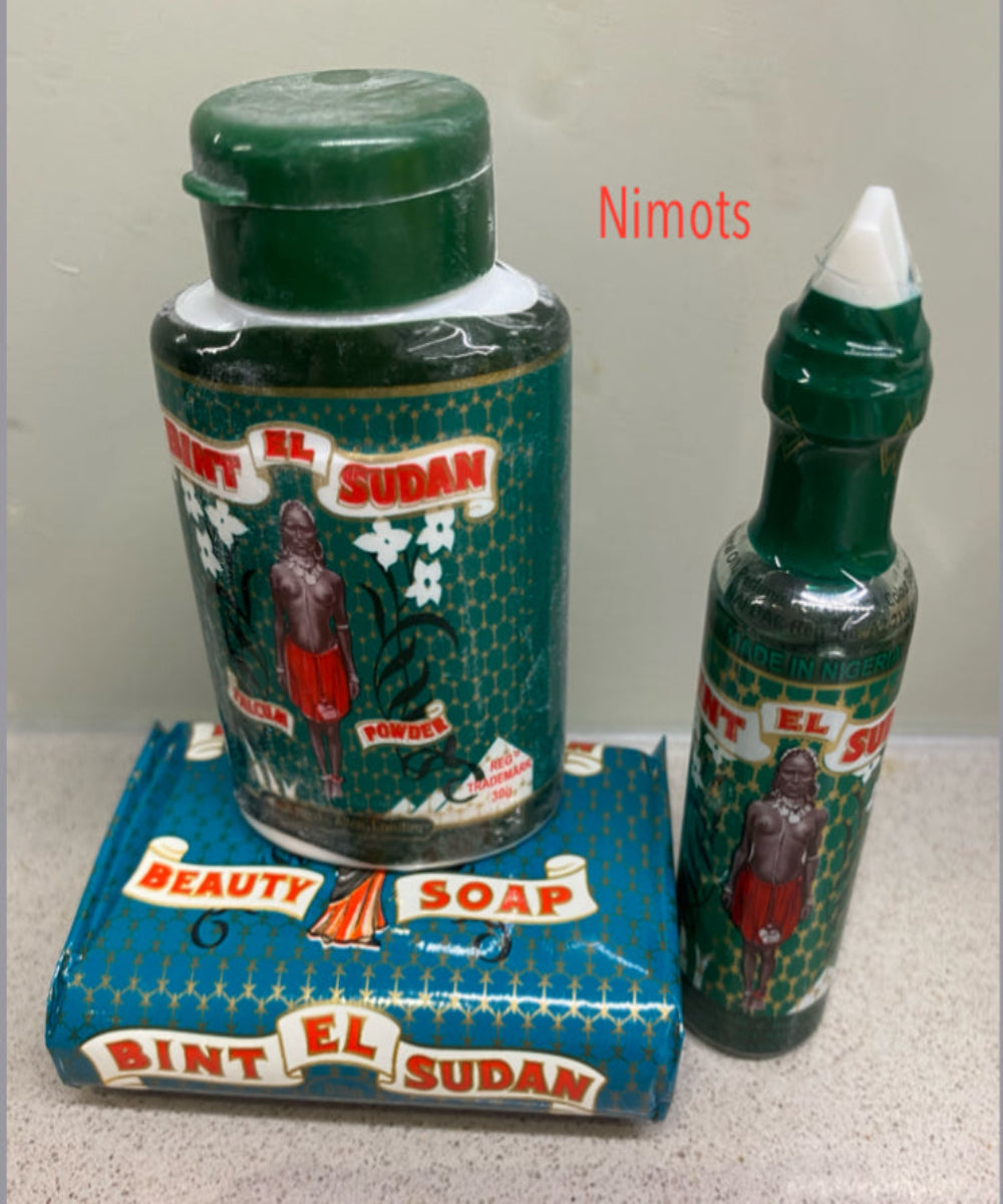 Bint El Sudan Talcum Powder, Perfume Oil and Soap